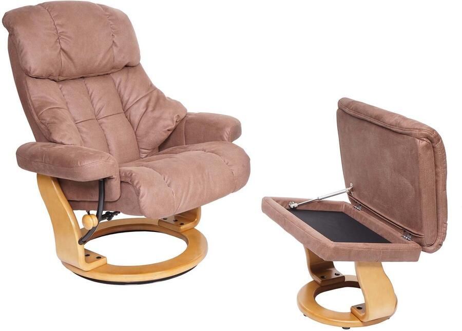 MCA Relaxfauteuil Calgary XXL TV-fauteuil kruk 180kg belastbaar stof textiel ~ bruin frame natuurbruin