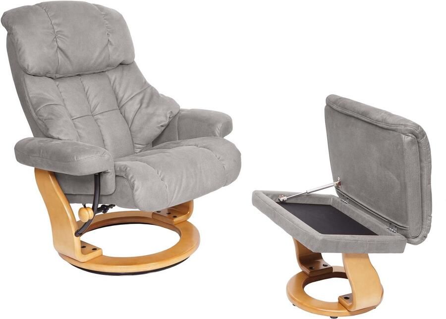 MCA Relaxfauteuil Calgary XXL TV-fauteuil kruk 180kg belastbaar stof textiel ~ lichtgrijs frame natuurbruin