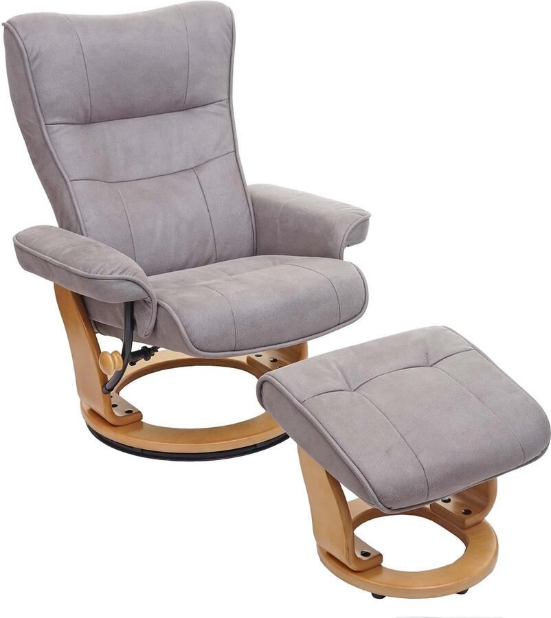 MCA relaxfauteuil Montreal TV-fauteuil kruk stof textiel 130kg belastbaar ~ lichtgrijs natuurbruin