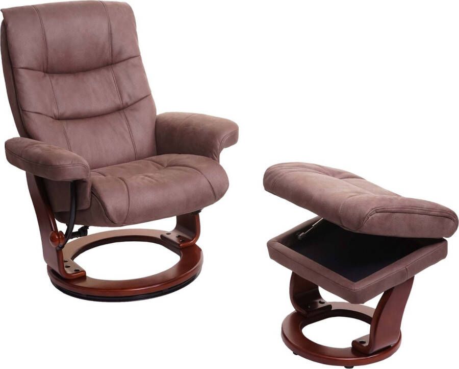 MCA Relaxfauteuil MCW-J42 TV-fauteuil kruk stof ~ taupe-bruin imitatiesuède frame in walnoot-look
