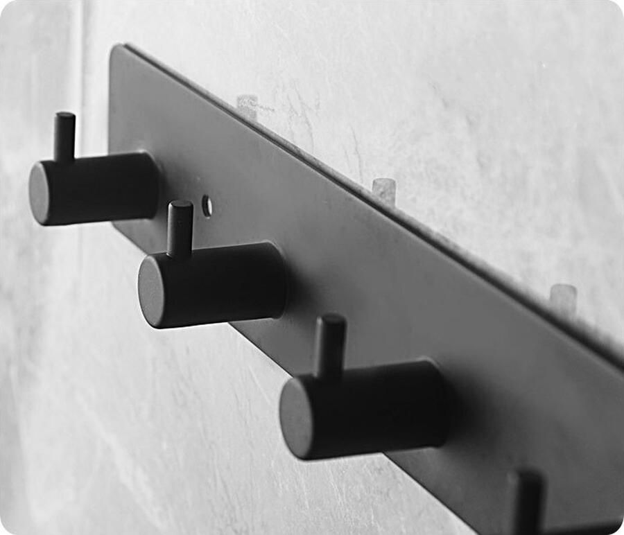 MCBOSON Kapstok RVS Kapstok 6 haaks 37 cm Mat Zwart Wandkapstok Hangende Design Muurkapstok Handdoekrek Zelfklevend RVS Zelfklevende haakjes - Foto 2