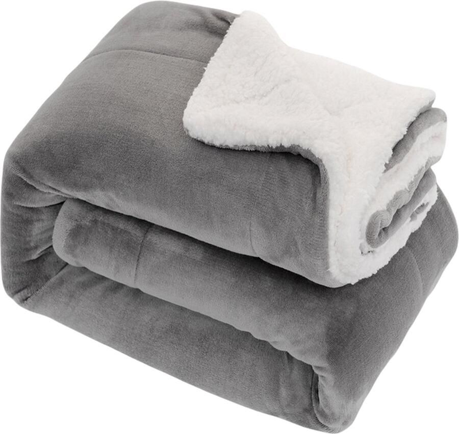 MCBOSON Plaid Lamsvachtdeken Superzacht en warm Geschikt voor nachtkastje woonkamer en bank Deken 130cm*160cm Grijs