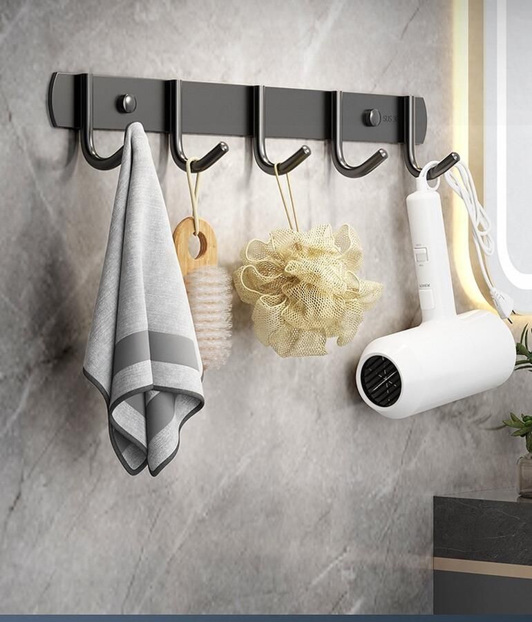 MCBOSON Wandkapstok 6Haken Muur Kapstok Hangend Inclusief bevestigingsmateriaal Kapstokken RVS Muur Hangende Handdoekrek Design Muurkapstok