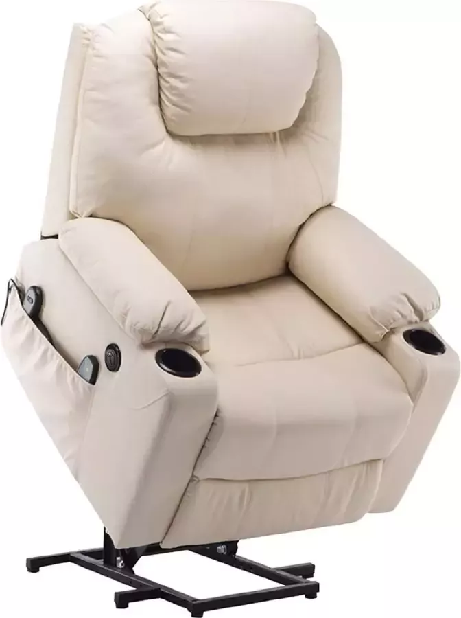 MARA Monkey's Elektrische Massagestoel Kunstleer Relax stoel Chill stoel Creme Tv stoel Sta Op Functie Warmtefunctie Lig en trilfunctie 85 x 94 x 100 cm