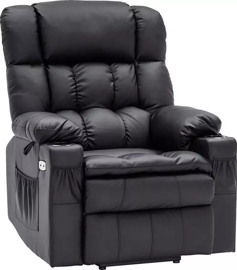 MCombo Monkey's Luxe Elektrische Relax stoel Ligpositie 165 Graden Voetensteun Chill stoel USB Aansluiting Crème Wit Leer Retro Tv stoel Sta Op Functie 3 Motoren -‎ 100 x 86 x 112 cm - Foto 2