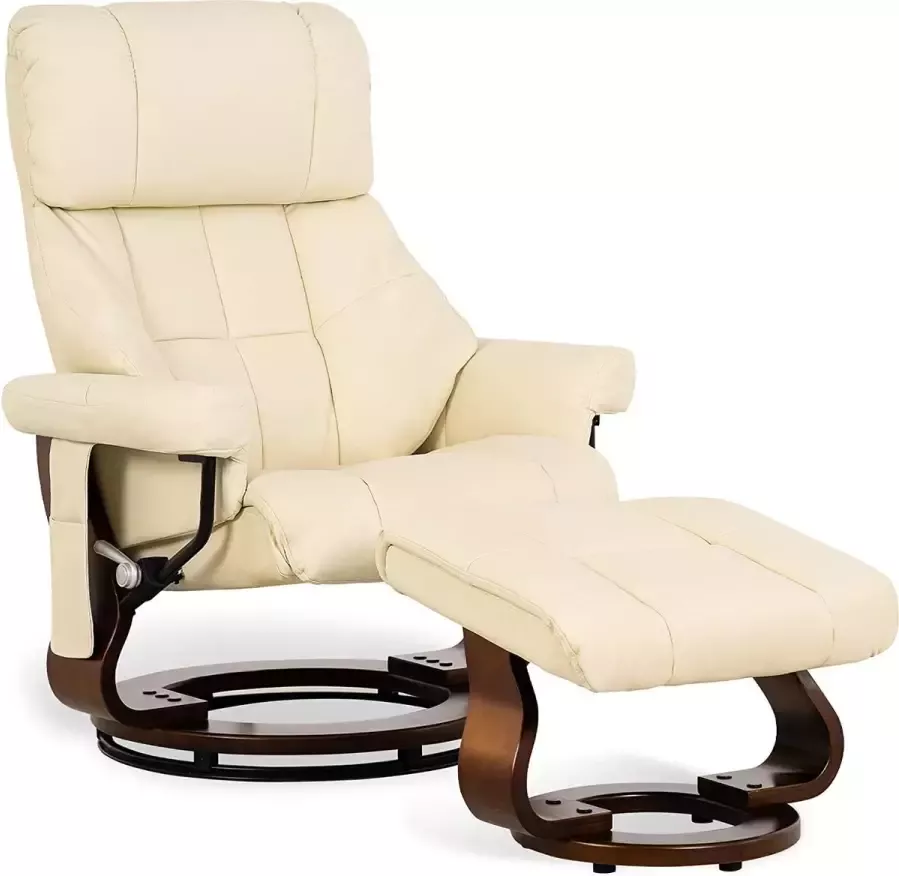 MARA Monkey's Massagestoel Kunstlederen Massagestoel Relax stoel Chill stoel Creme Tv stoel 360 Graden Draaibaar Inclusief Hocker ‎90 x 86 x 110 cm