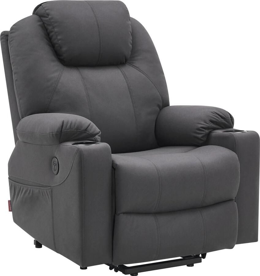 MCombo 7040 Elektrische Relaxstoel met Opstahulp – Massage Verwarming USB Donkergrijs Microvezel