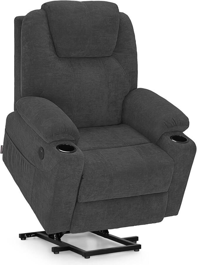 MCombo 7040 Elektrische Relaxstoel met Opstahulp – Massage Verwarming USB Grijs Chenille Stof