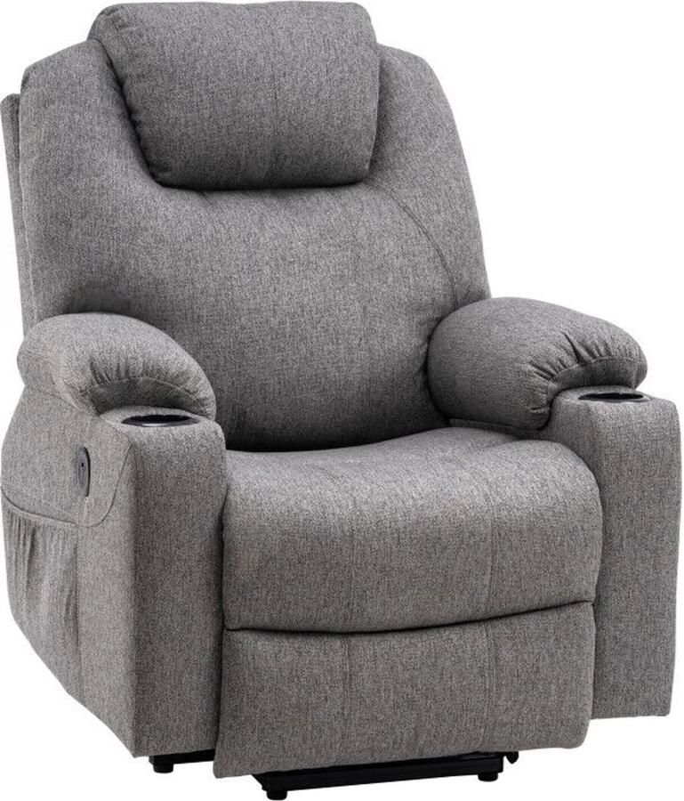 MCombo 7040 Elektrische Relaxstoel met Opstahulp – Massage Verwarming USB Grijs Stof