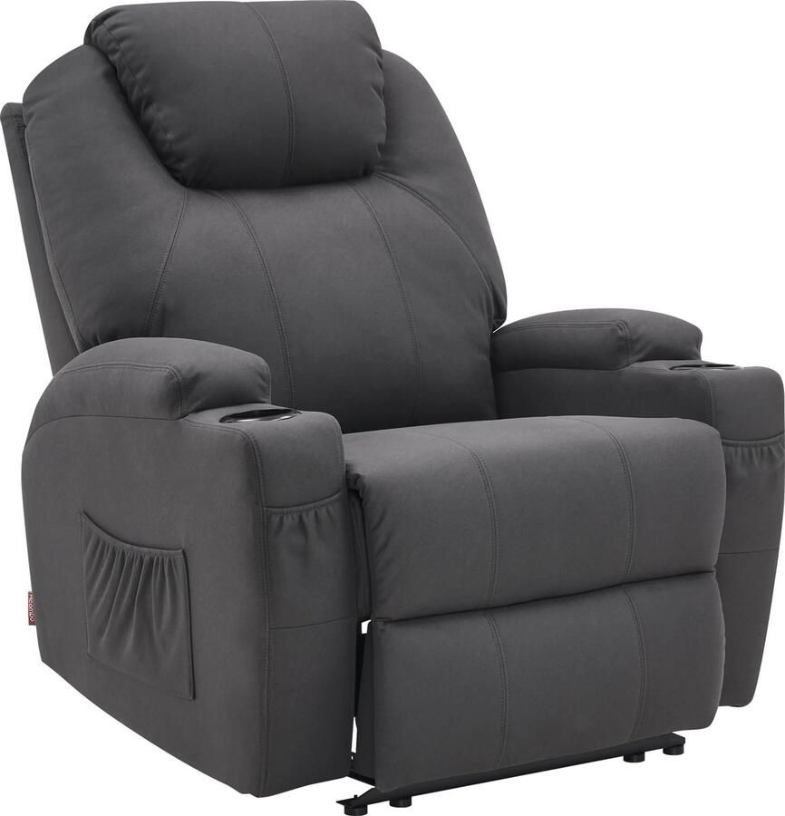 MCombo 7061 Elektrische Relaxfauteuil – Donkergrijs Microvezel – Massage & Verwarming