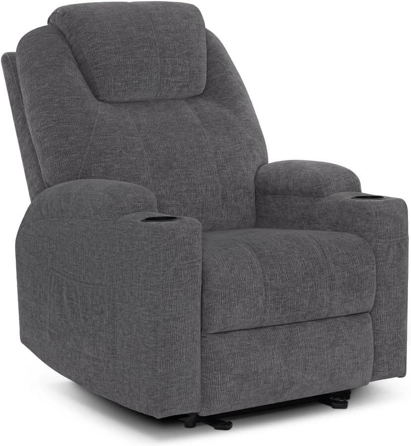 MCombo 7061 Elektrische Relaxfauteuil – Grijs Chenille – Massage & Verwarming