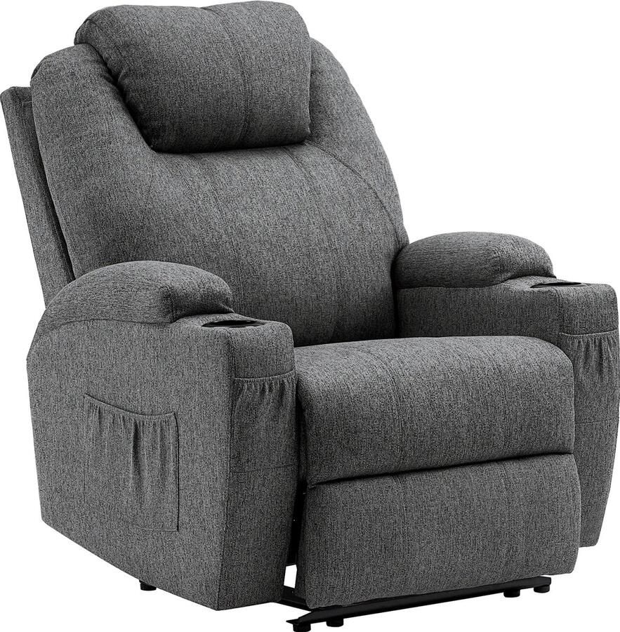 MCombo 7061 Elektrische Relaxfauteuil – Grijs Stof – Massage & Verwarming