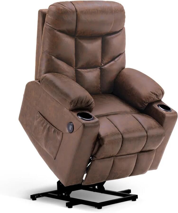 MCombo 7286 Elektrische Sta-Op Relaxfauteuil – Bruin Microvezel
