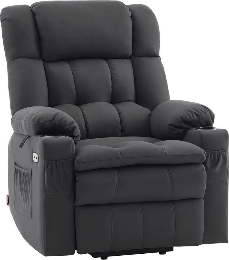 MCombo Elektrische Relaxstoel 7546 – Opstahulp 3 Motoren Verstelbare Rugleuning & Hoofdsteun Ligfunctie tot 165° USB Seniorenstoel – Microvezel (Donkergrijs)