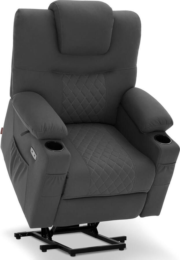 MCombo Elektrische Relaxstoel met Opstahulp Massage & Verwarming TV Stoel Donkergrijs
