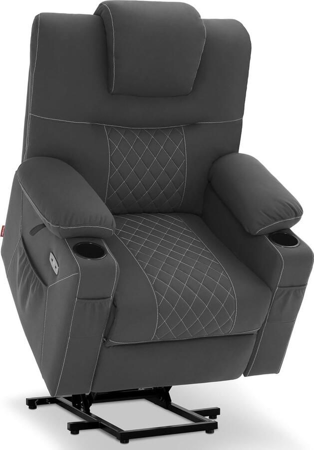 MCombo Elektrische Relaxstoel met Opstahulp Massage & Verwarming TV Stoel Donkergrijs Wit Gestreept