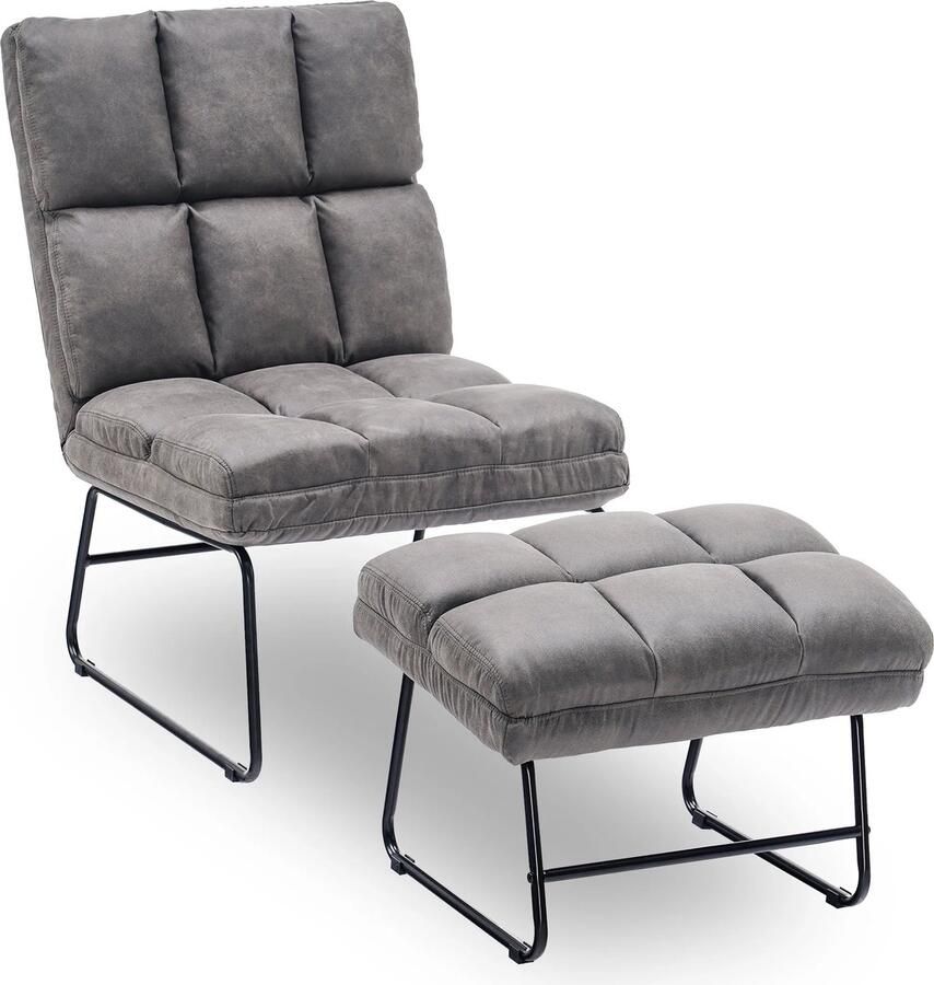 MCombo Relaxstoel met Hocker Luxe Televisiestoel Loungestoel Donkergrijs Microvezel 150 kg Draagkracht Ergonomische Fauteuil Model 0016