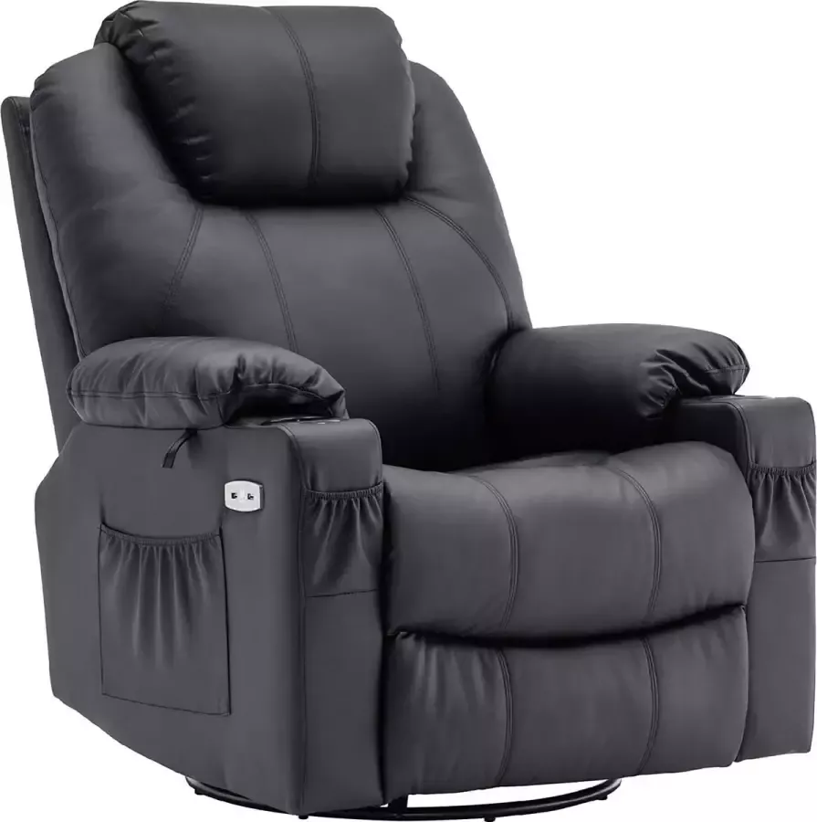 MARA Monkey's Elektrische Massagestoel Kantelbaar 240 Graden Draaibaar Verwarmbaar Relax stoel Chill stoel Zwart Tv stoel Warmtefunctie Lig en trilfunctie ‎100 x 84 x 109 cm