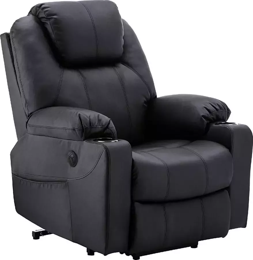 MARA Monkey's Elektrische Massagestoel Kunstleer Relax stoel Chill stoel Zwart Tv stoel Sta Op Functie Warmtefunctie Lig en trilfunctie 85 x 94 x 100 cm