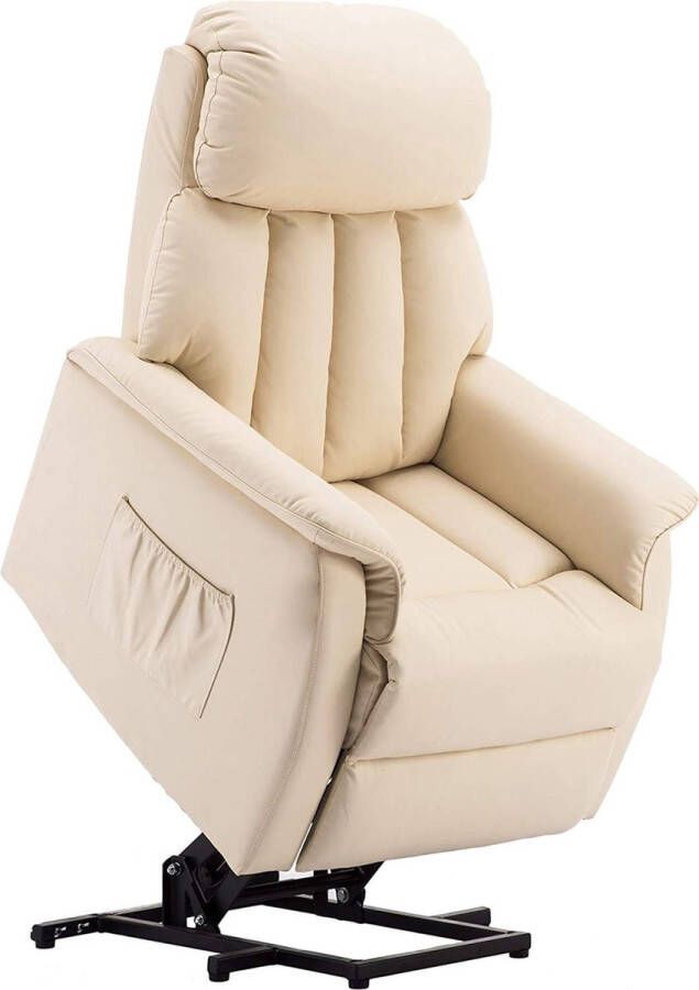 MCombo Monkey's Luxe Elektrische Relax stoel Ligpositie 140 Graden Voetensteun Chill stoel USB Aansluiting Crème Wit Kunstleer Retro Tv stoel Sta Op Functie -‎ 77 x 72 x 110 cm