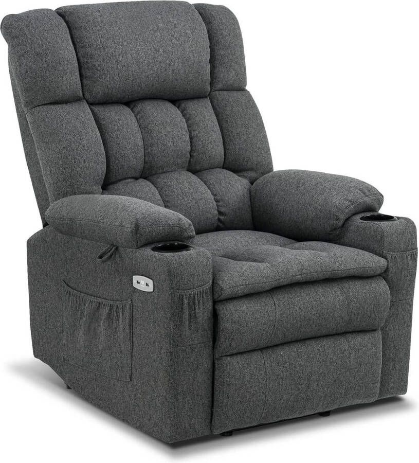MCombo Monkey's Luxe Elektrische Relax stoel Ligpositie 165 Graden Voetensteun Chill stoel USB Aansluiting Grijs Stof Retro Tv stoel Sta Op Functie 3 Motoren -‎ 100 x 86 x 112 cm