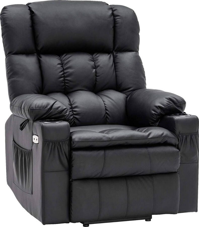 MCombo Monkey's Luxe Elektrische Relax stoel Ligpositie 165 Graden Voetensteun Chill stoel USB Aansluiting Zwart Kunstleer Retro Tv stoel Sta Op Functie 3 Motoren -‎ 100 x 86 x 112 cm
