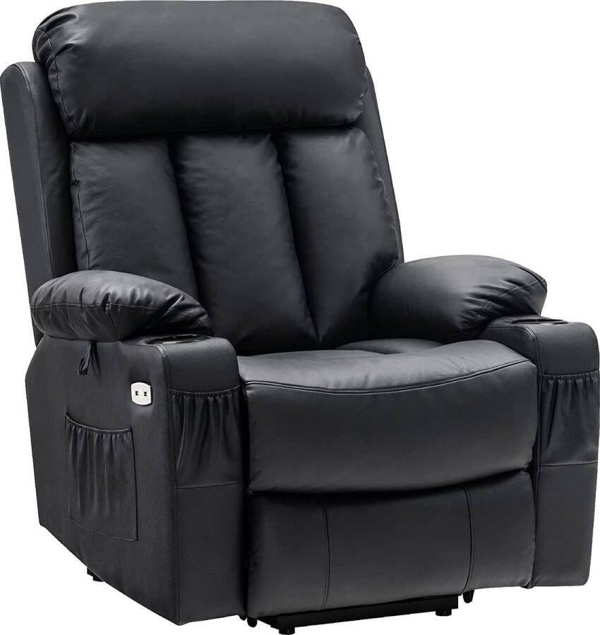 MCombo Monkey's Luxe Elektrische Relax stoel Voetensteun Chill stoel USB Aansluiting Zwart Leer Retro Tv stoel Sta Op Functie 3 Motoren -‎ ‎100 x 86 x 112 cm