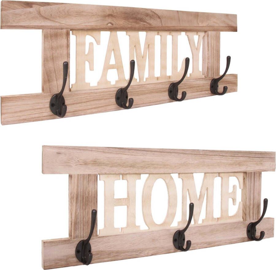 MCW 2-delige wandkapstokset -C60 Home+Family kapstokpaneel shabby look vintage ~ natuurlijk bruin