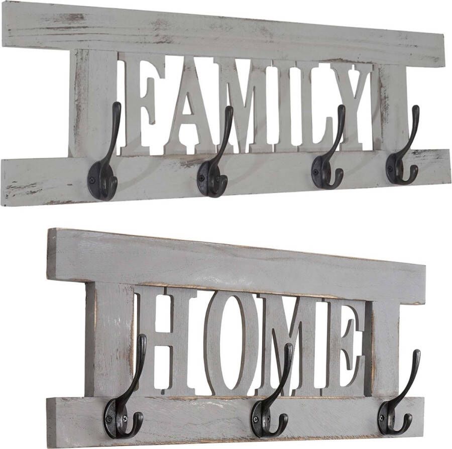 MCW 2er Wandgarderoben Set -C60 Home+Family Garderobenpaneel Shabby-Look Vintage ~ grau shabby