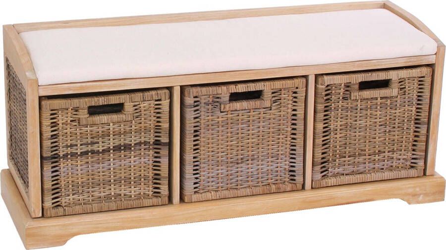 MCW Bank Bienne opbergdoos 3 manden Kubu rotan vlechtwerk 112x46x37cm ~ helder