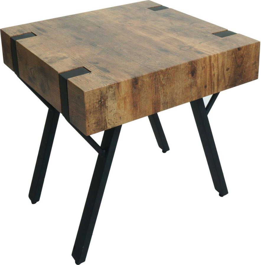 MCW Bijzettafel -L54 salontafel nachtkastje salontafel metaal MDF 50x50x50cm ~ donker wild eiken