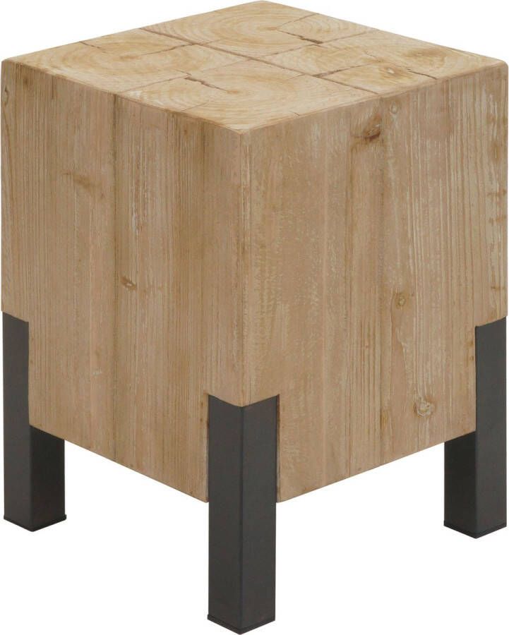 MCW Bijzettafel -L76b Bloemtafel Industrieel Metaal Massief Hout MVG-gecertificeerd 46x32x32cm naturel