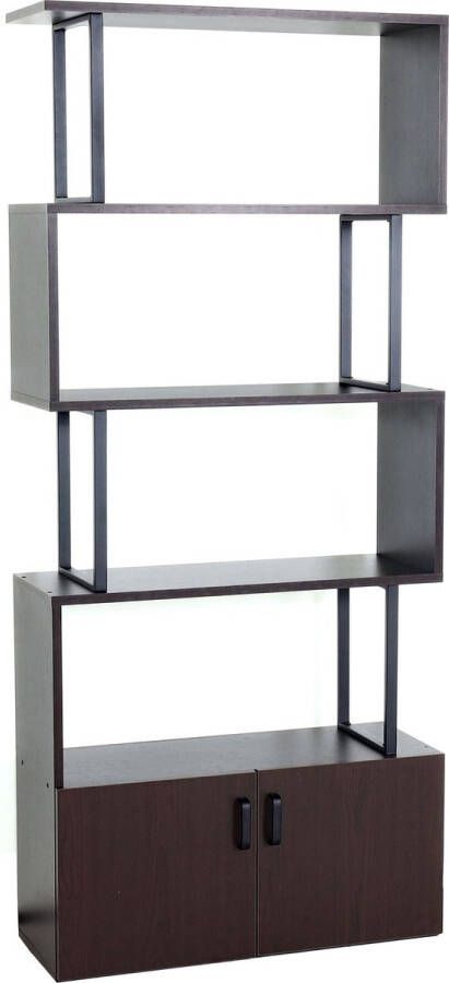 MCW Boekenkast -A27 boekenplank vrijstaand kamerscherm woonkamerscherm opbergvak met deur 183x80cm 3D structuur ~ donkerbruin