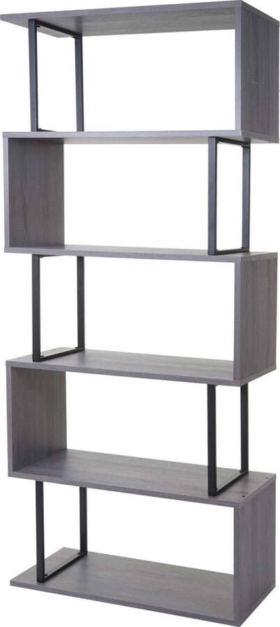MCW Boekenplank -A27 staande plank woonkamerplank 183x80cm 3D structuur 5 niveaus ~ grijs zwart metaal