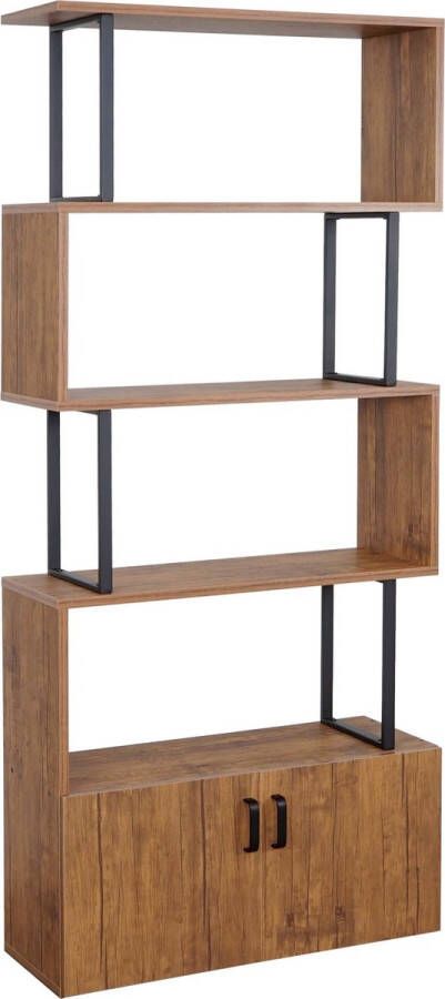 MCW Boekenkast -A27 boekenkast staande plank ruimteverdeler woonkamerschap opbergvak met deur 183x80cm 3D structuur ~ Wilde eik look