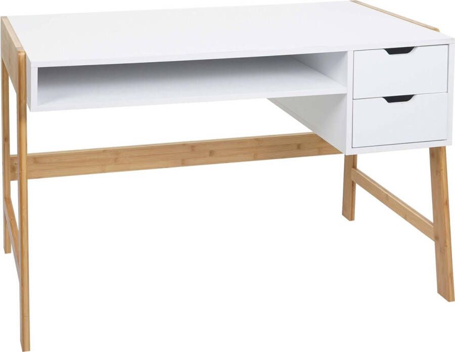 MCW Bureau -K12 bureau computerbureau werktafel lade bamboe 76x115x58cm ~ wit