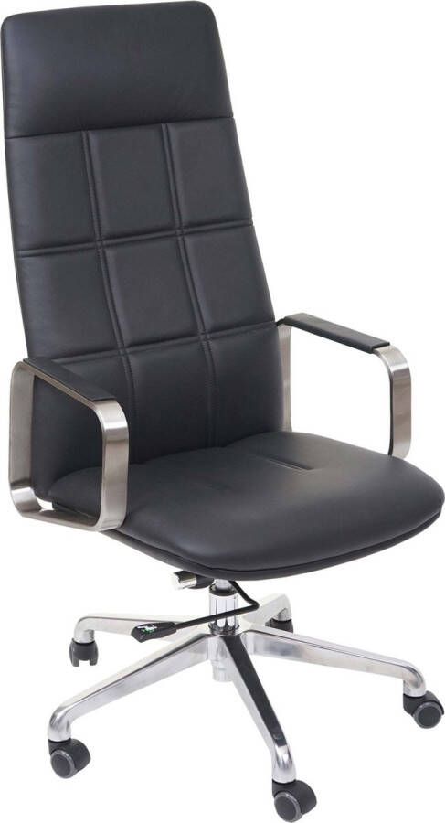 MCW Bureaustoel -A57 bureaustoel draaistoel volledig leer + kunstleer roestvrij staal ISO9001 ~ zwart