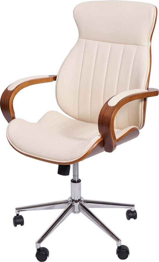 MCW Bureaustoel -H39 bureaustoel draaistoel directiestoel gebogen notenhout-look kunstleer ~ crème