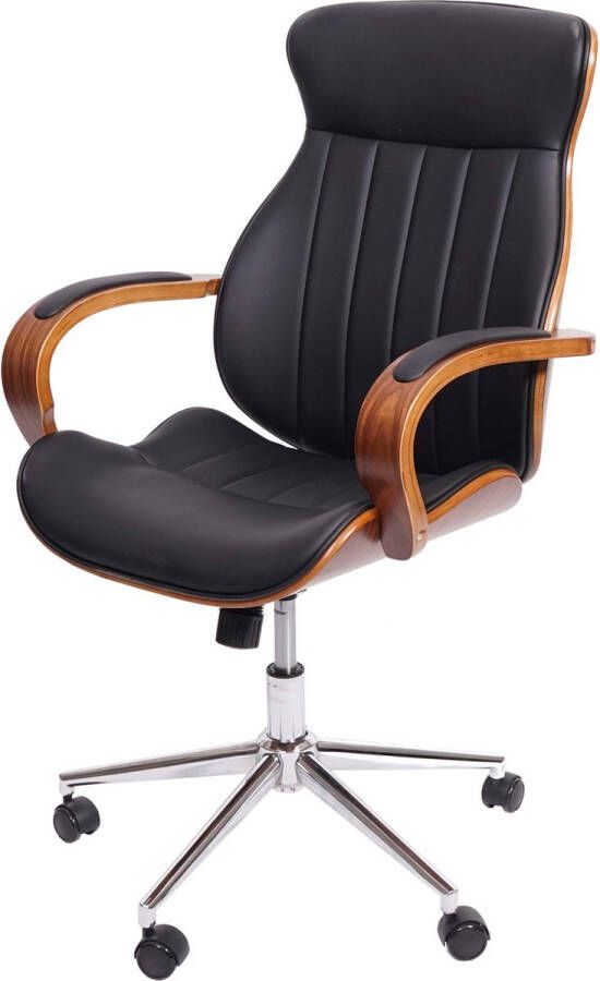 MCW Bureaustoel -H39 bureaustoel draaistoel directiestoel gebogen notenhout-look kunstleer ~ zwart
