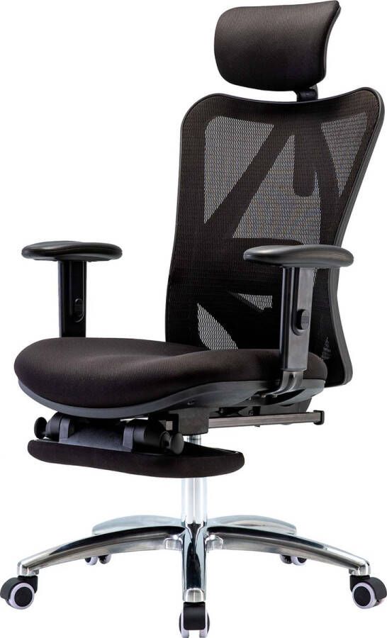 MCW Bureaustoel -J86 bureaustoel ergonomisch verstelbare lendensteun 150kg belastbaar ~ met voetensteun zwart