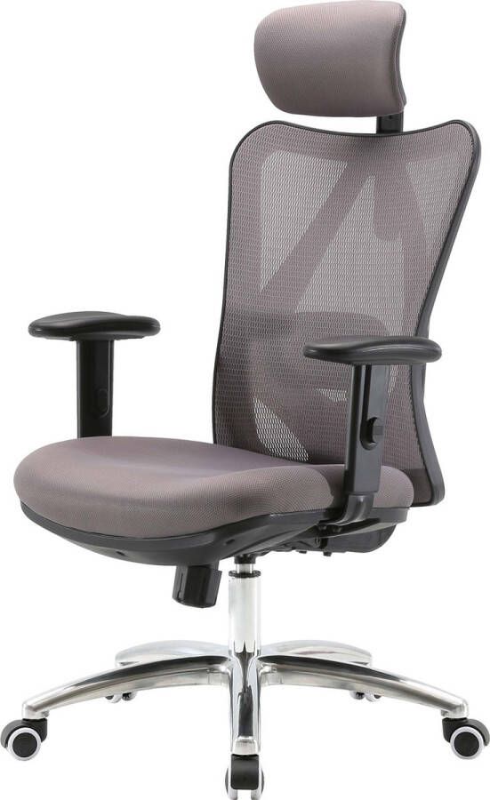 MCW Bureaustoel -J86 bureaustoel ergonomisch verstelbare lendensteun 150kg belastbaar ~ zonder voetsteun grijs