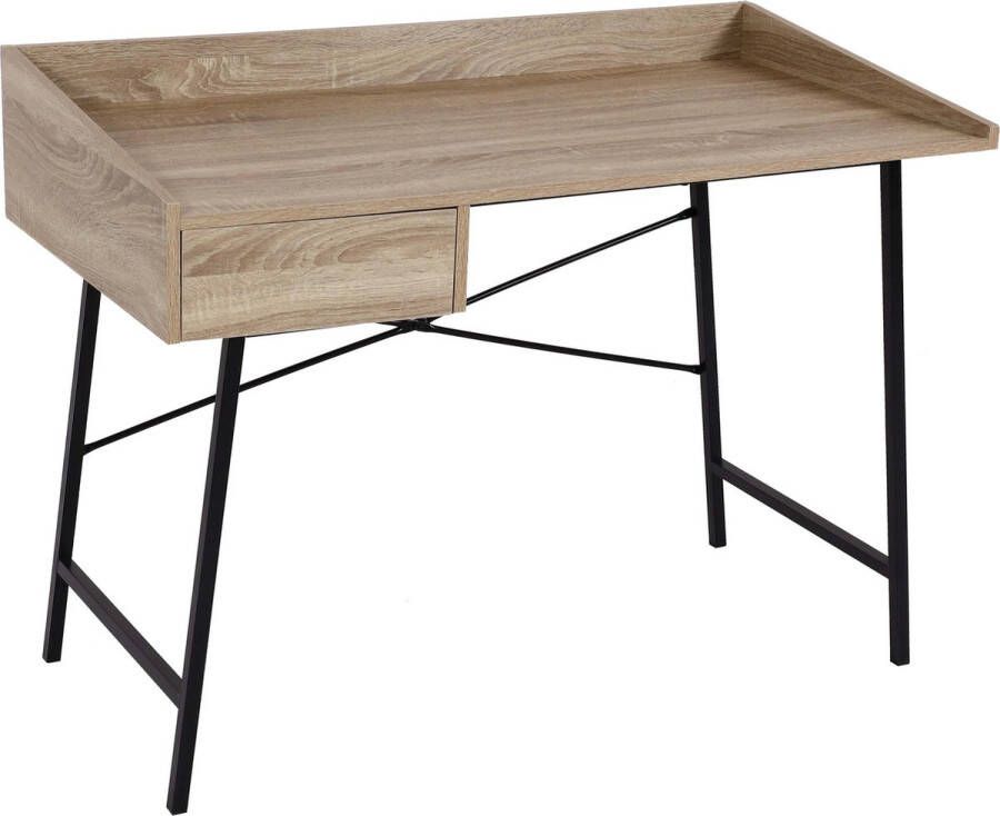MCW Console tafel -J97 kaptafel opbergtafel lade 3D structuur 98x114x60cm MVG-gecertificeerd ~ Eiken look