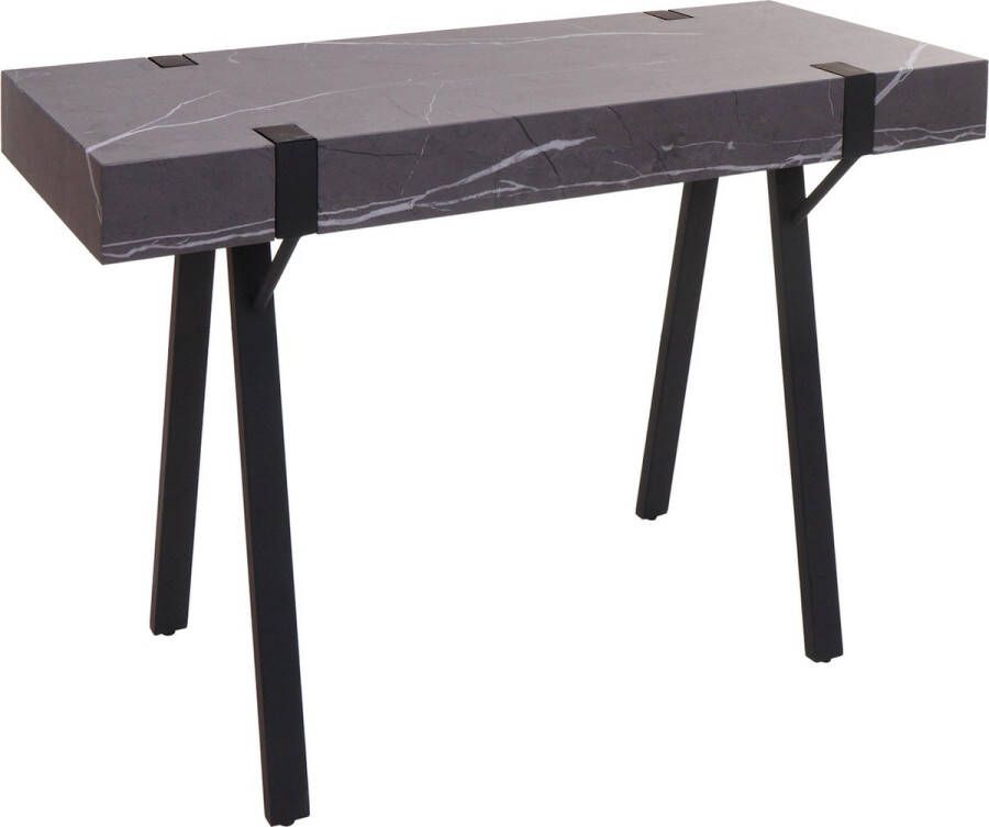 MCW Console tafel -L54 telefoontafel werktafel bijzettafel opbergtafel metaal 75x100x40cm ~ marmer look grijs