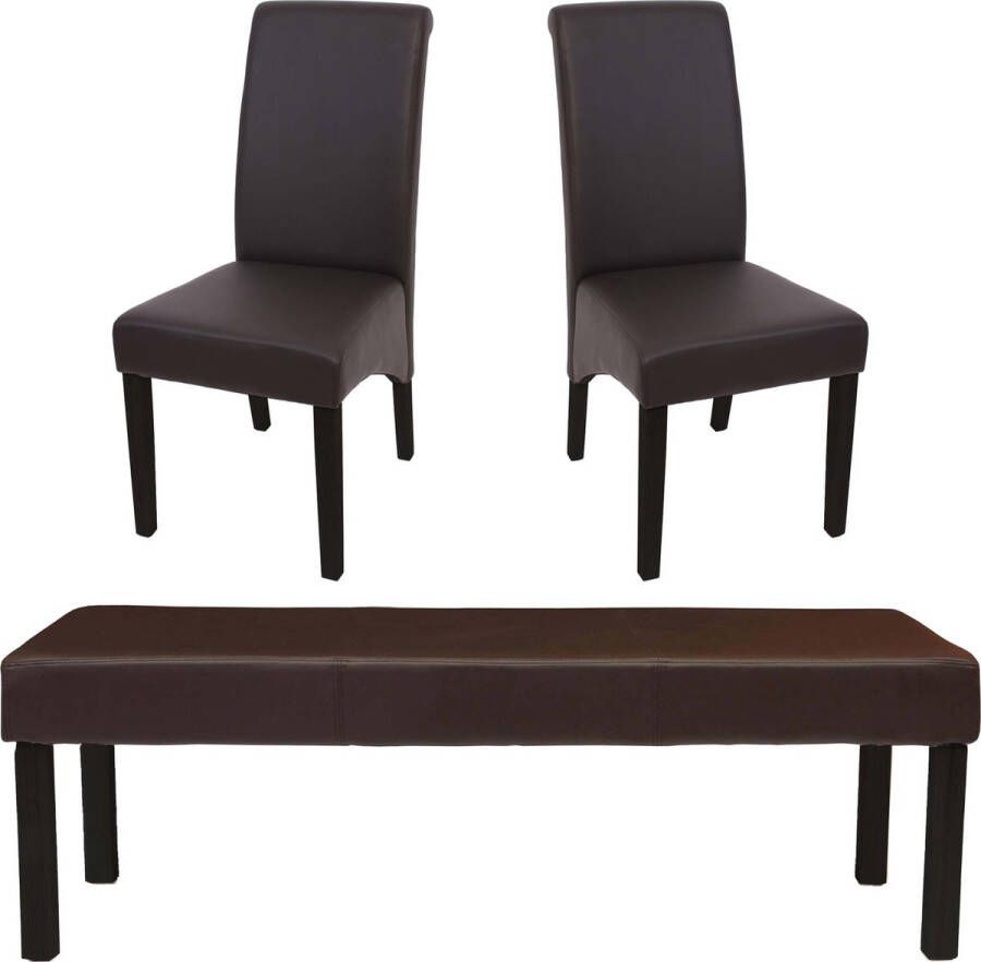 MCW Eetkamerset Set M37 bank en 2 stoelen kunstleer ~ 120x43x49 cm bruin donkere poten