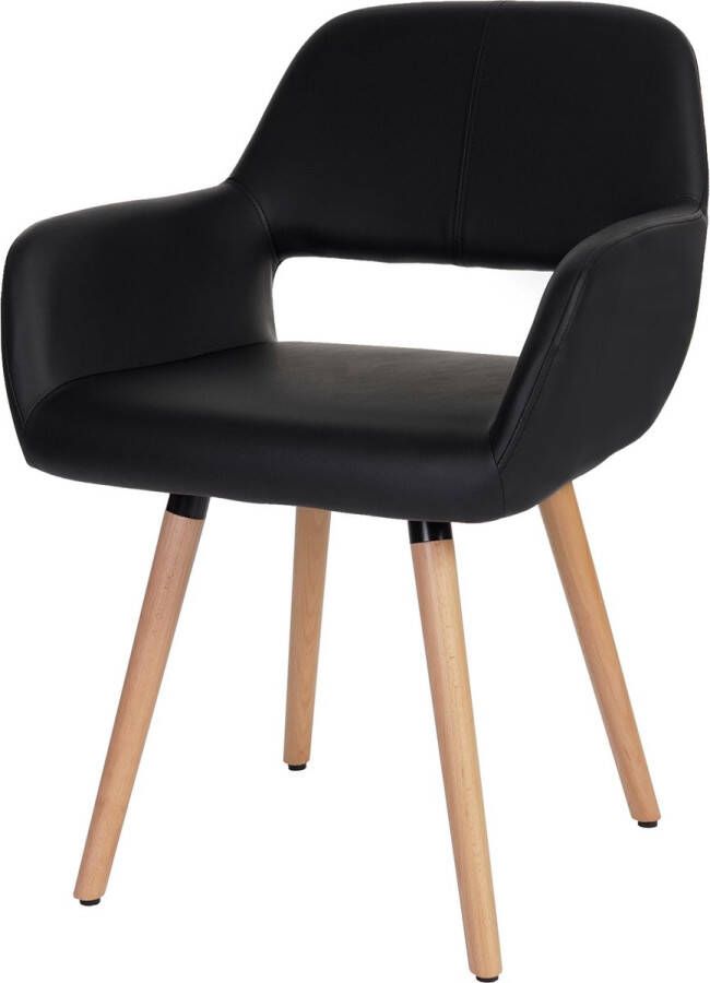 MCW Eetkamerstoel -A50 II keukenstoel retro jaren 50 design ~ kunstleer zwart lichtgekleurde poten