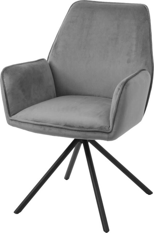 MCW Eetkamerstoel -G67 keukenstoel Stoel met armleuning draaibare autostand fluweel MVG ~ donkergrijs zwarte poten