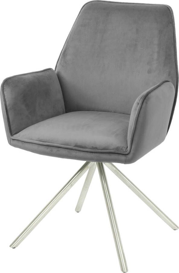 MCW Eetkamerstoel -G67 keukenstoel Stoel met armleuning draaibare autostand fluweel MVG ~ donkergrijs roestvrij staal - Foto 3