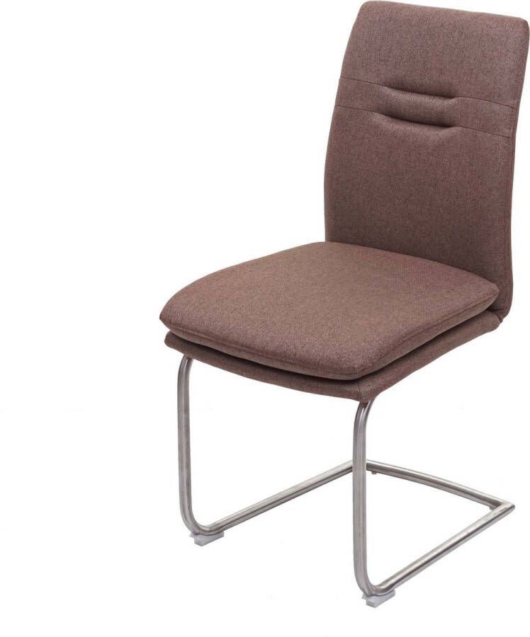 MCW Eetkamerstoel -H70 keukenstoel sledestoel stoel stof textiel roestvrij staal geborsteld ~ bruin