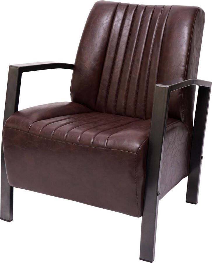 MCW Fauteuil -H10 loungestoel gestoffeerde fauteuil metalen industrieel ontwerp ~ vintage bruin