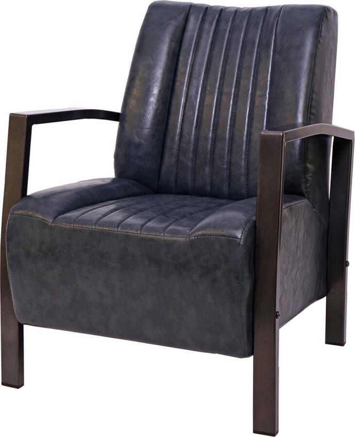 MCW Fauteuil -H10 loungestoel gestoffeerde fauteuil metalen industrieel ontwerp ~ vintage grijs